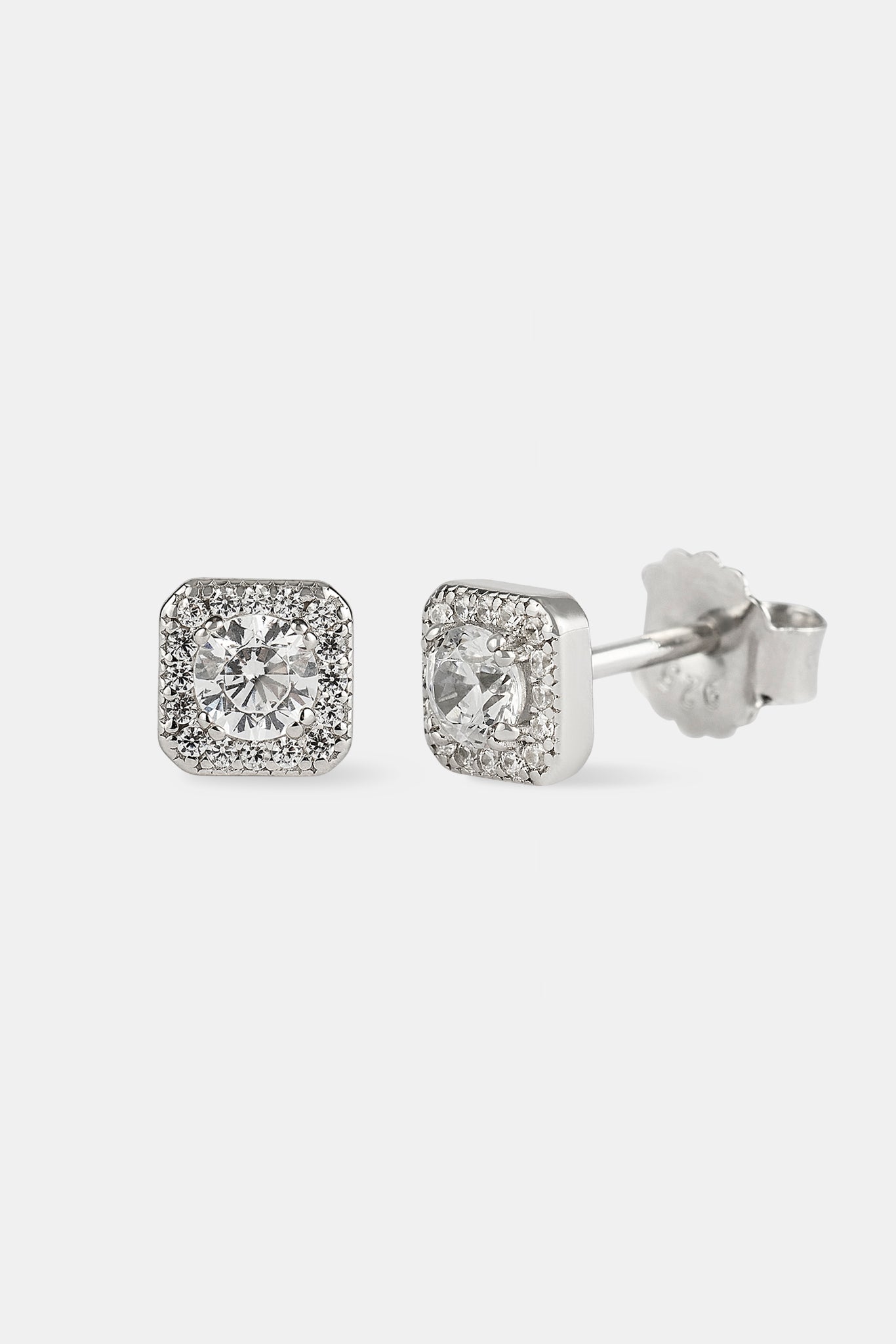 Iced Centre Square Edge Stud Earrings - 6mm - White